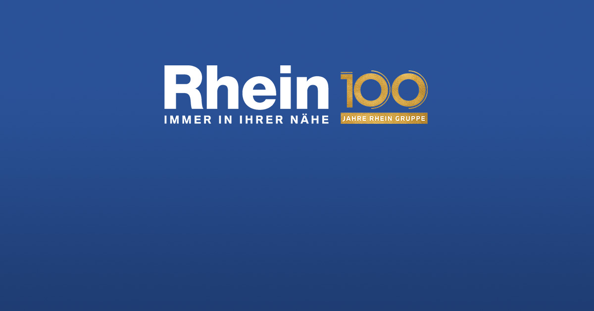 Duales Studium BMW Autohaus Rhein Blaues Logo "Rhein 100 JAHRE RHEIN GRUPPE IMMER IN IHRER NÄHE".